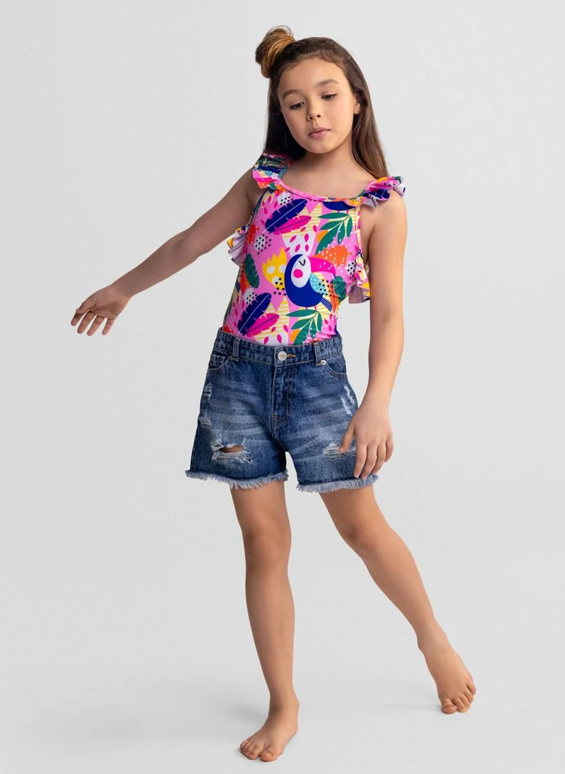 MINOTI girls denim shorts 2-pack blue adjustable waist